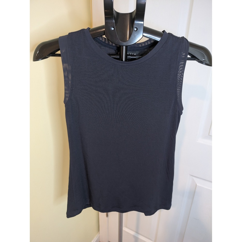 Athleta Tank Top Womens XSP Black Mesh Shoulder Sleeveless‎ Crew Neck Activewear